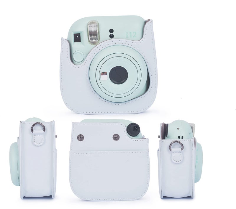 فيتيوم حافظة حماية للكاميرا من Phetium Instant Mini 12 متوافقة مع Instax Mini 12 11 حقيبة جلدية PU مع جيب وحزام كتف قابل للتعديل (أبيض صلصال) - Image 2